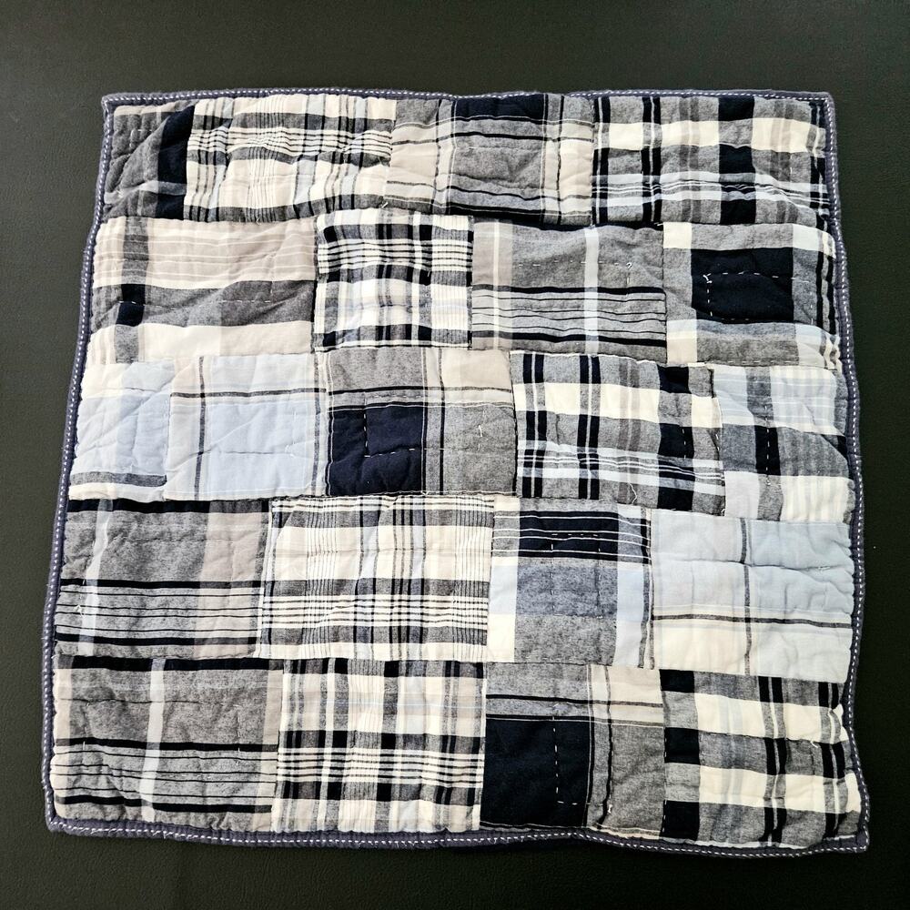 POTTERY BARN KIDS MADRAS PLAID 100% COTTON EURO SHAM BLUE WHITE